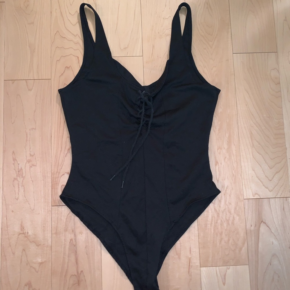 Nasty Gal Black Bandage Criss Cross Body Suit